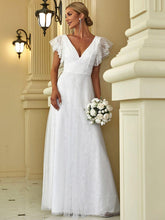 Glamorous V-Neck Lace Formal Dress with Ruffle Sleeves